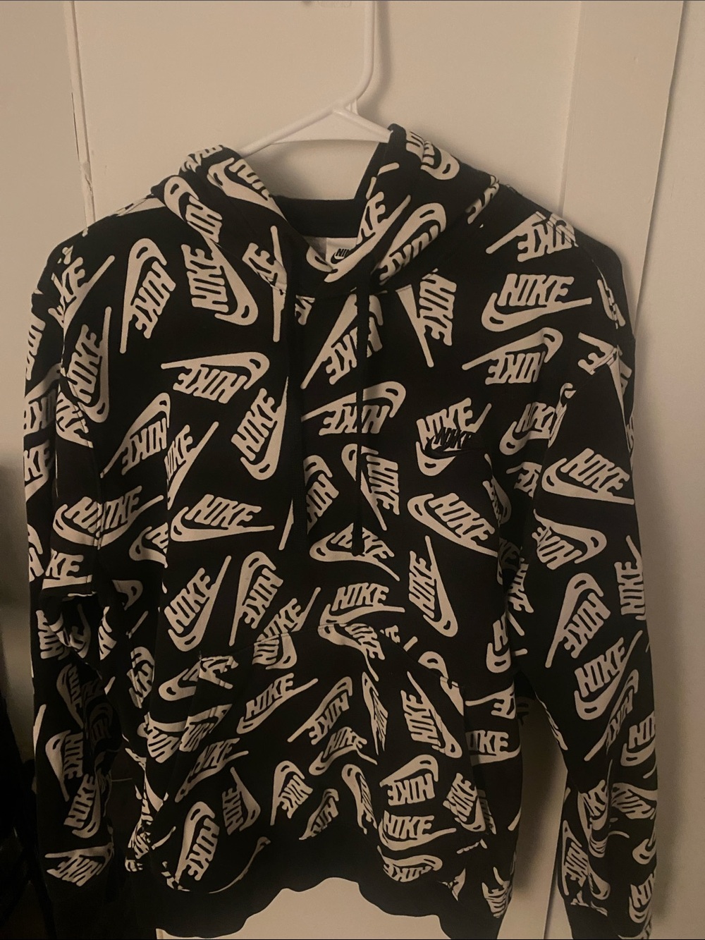 Nike Black and White All-Over Logo Hoodie